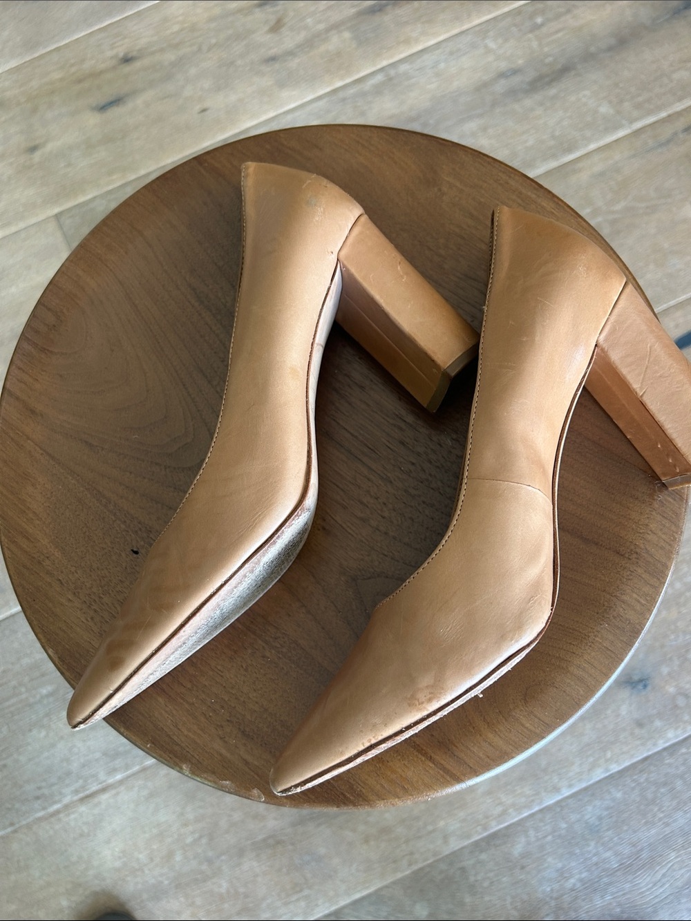 ANTONIO MELANI Nude/Tan Pointed-Toe Leather Pumps - Picture 7 of 9